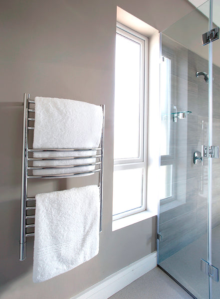 Polished Towel Warmer, Amba Jeeves C Curved, Hardwired, 13 Bars, W 21" H 36"