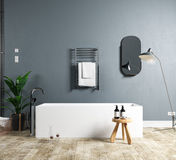 Polished Towel Warmer, Amba Jeeves C Curved, Hardwired, 13 Bars, W 21" H 36"
