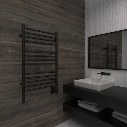 Amba Jeeves C Straight Matte Black Towel Warmer, Hardwired, 13 Bars, W 21" H 36"