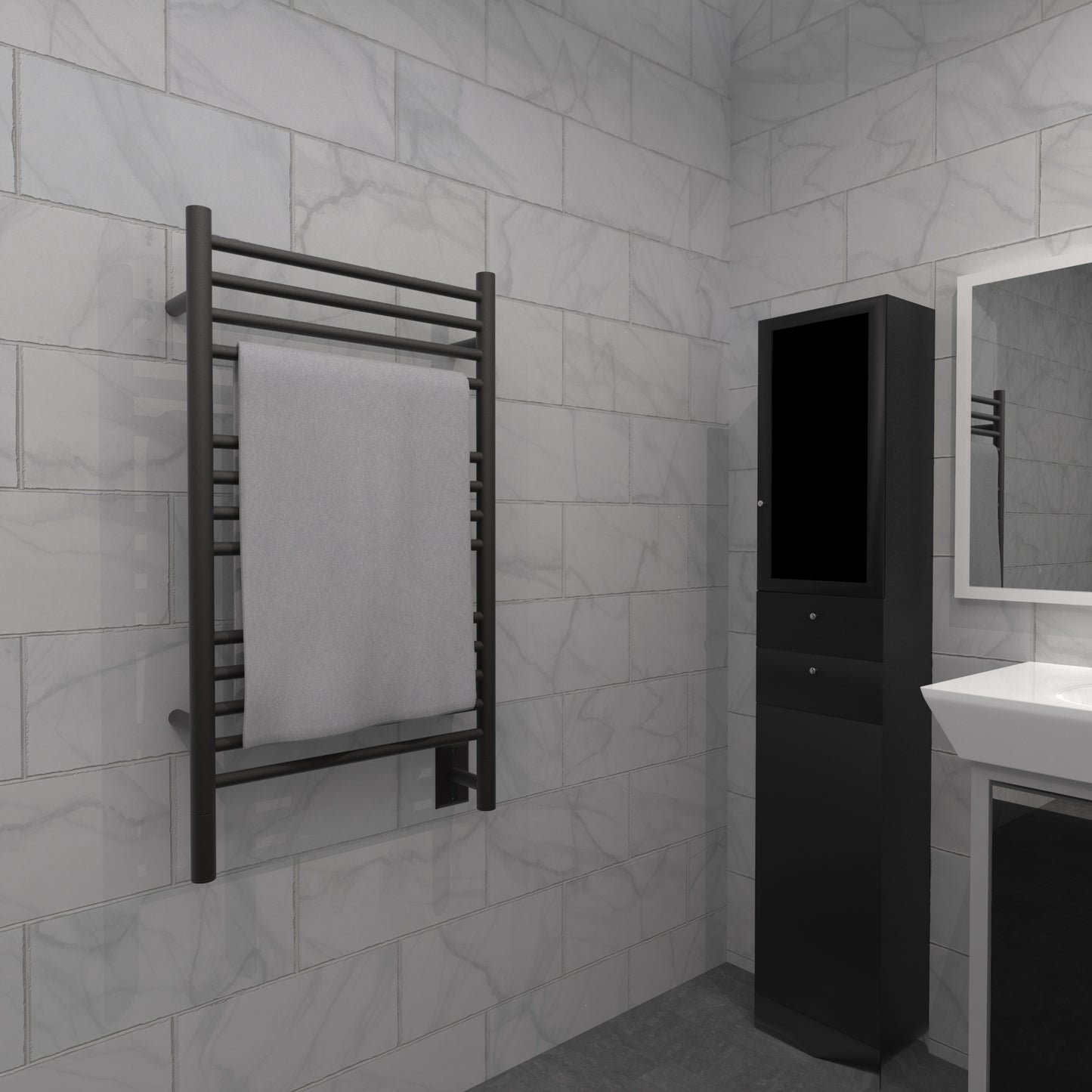 Amba Jeeves C Straight Oil Rubbed Bronze Towel Warmer, Hardwired, 13 Bars, W 21" H 36"