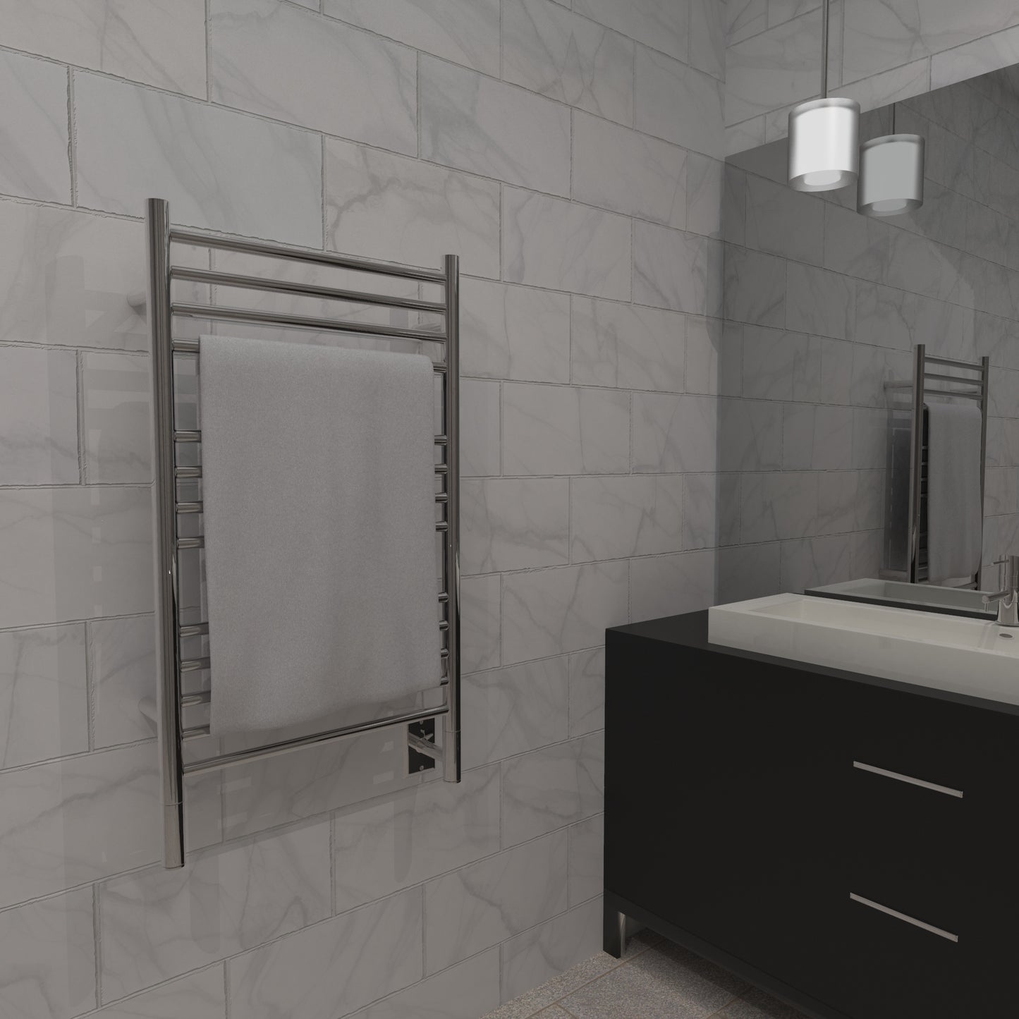 Amba Jeeves C Straight Brushed Towel Warmer, Hardwired, 13 Bars, W 21" H 36"