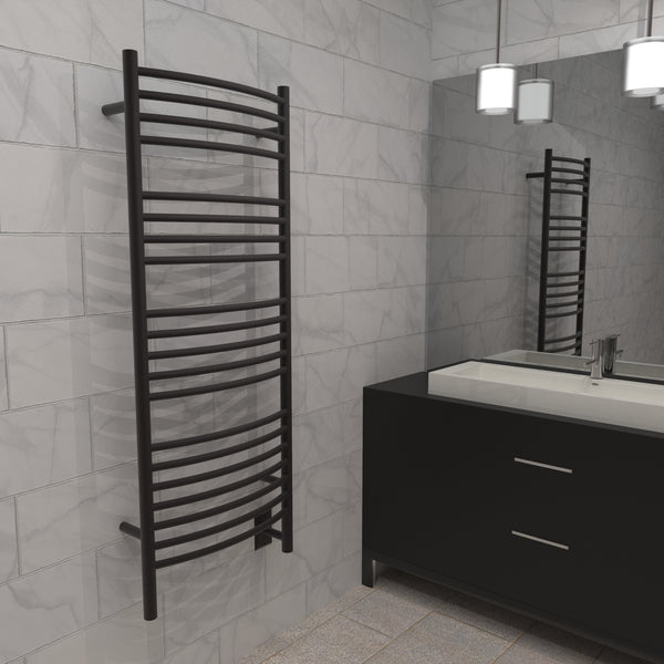 Oil Rubbed Bronze Towel Warmer, Amba Jeeves D Curved, Hardwired, 20 Bars, W 21" H 53"