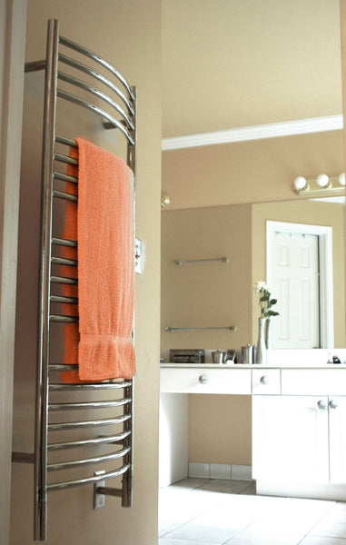 Polished Towel Warmer, Amba Jeeves D Curved, Hardwired, 20 Bars, W 21" H 53"