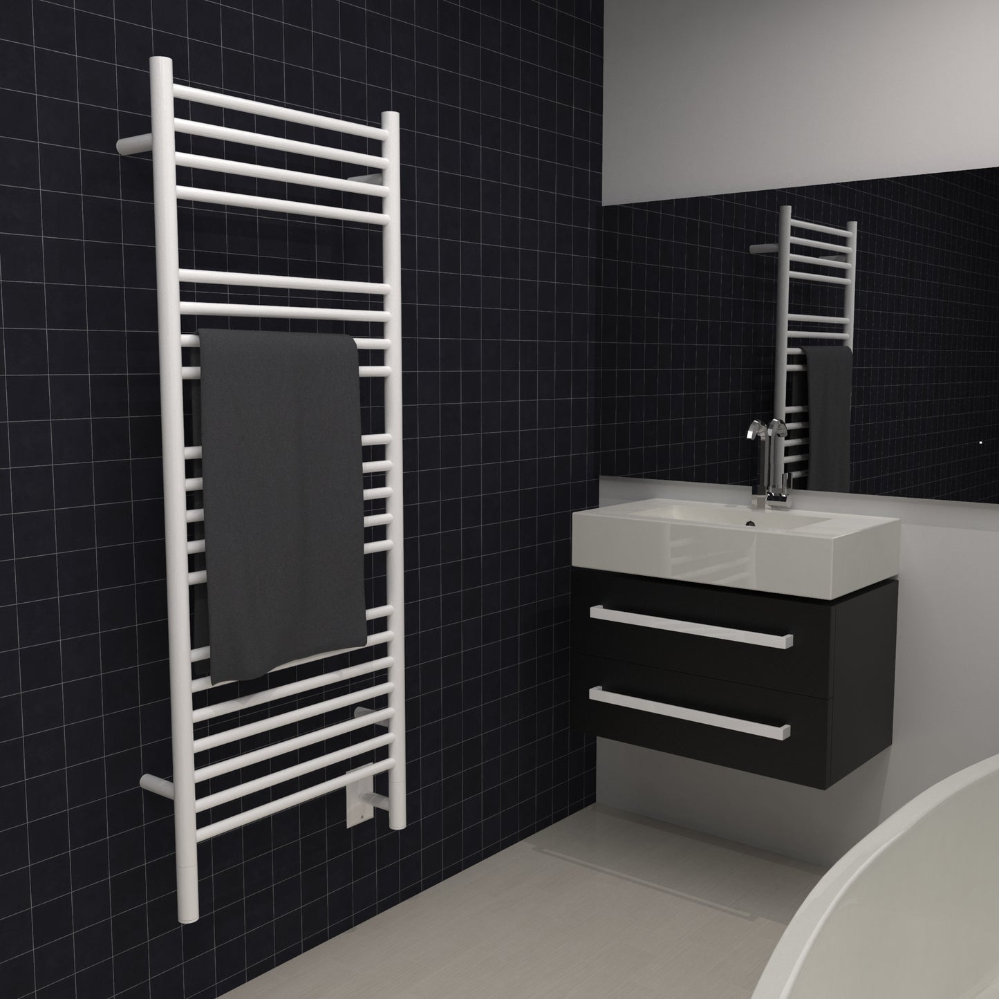 Amba Jeeves D Straight White Towel Warmer, Hardwired, 20 Bars, W 21" H 53"