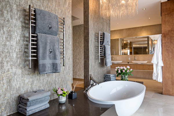 Polished Towel Warmer, Amba Jeeves E Curved, Hardwired, 12 Bars, W 21" H 31"