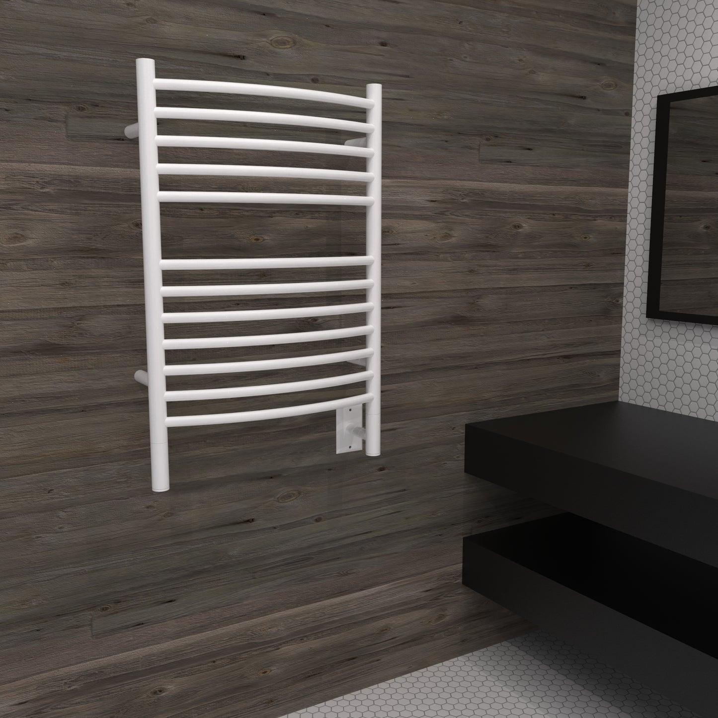 Amba Jeeves E Curved White Towel Warmer, Hardwired, 12 Bars, W 21" H 31"