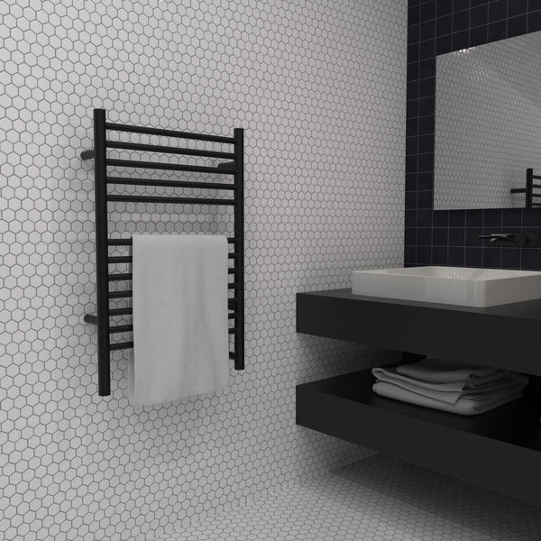 Matte Black Towel Warmer, Amba Jeeves E Straight, Hardwired, 12 Bars, W 21" H 31"