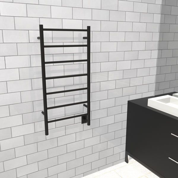 Matte Black Towel Warmer, Amba Jeeves F Straight, Hardwired, 7 Bars, W 21" H 41"