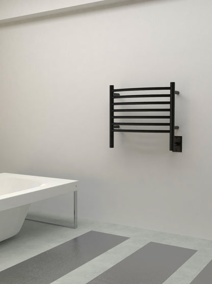 Amba Jeeves H Curved Matte Black Towel Warmer, 7 Bars, Hardwired, 21" W x 18" H
