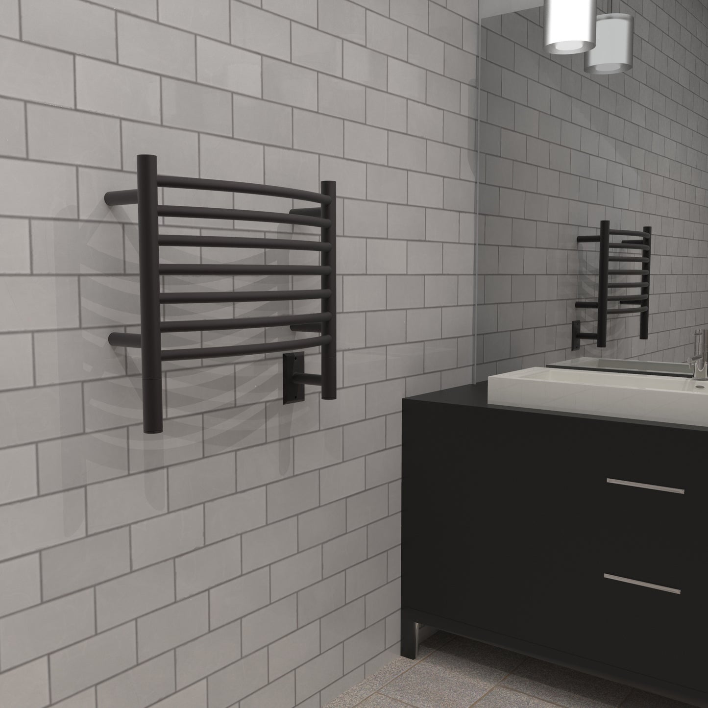 Amba Jeeves H Curved Oil Rubbed Bronze Towel Warmer, 7 Bars, Hardwired, 21" W x 18" H