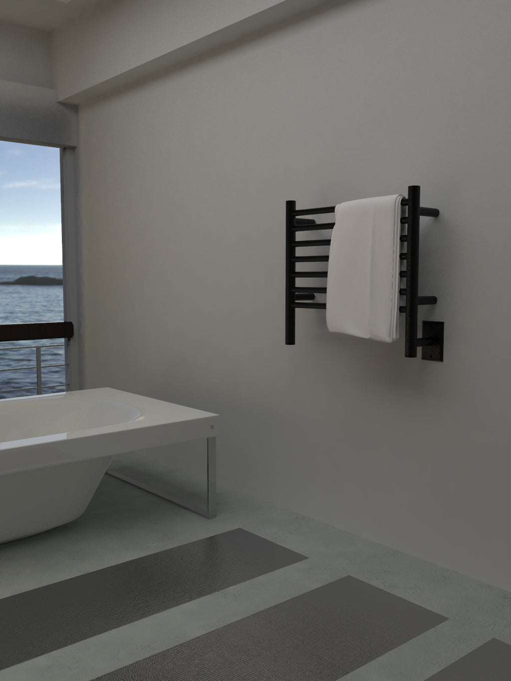 Amba Jeeves H Straight Matte Black Towel Warmer, 7 Bars, Hardwired, 21" W x 18" H
