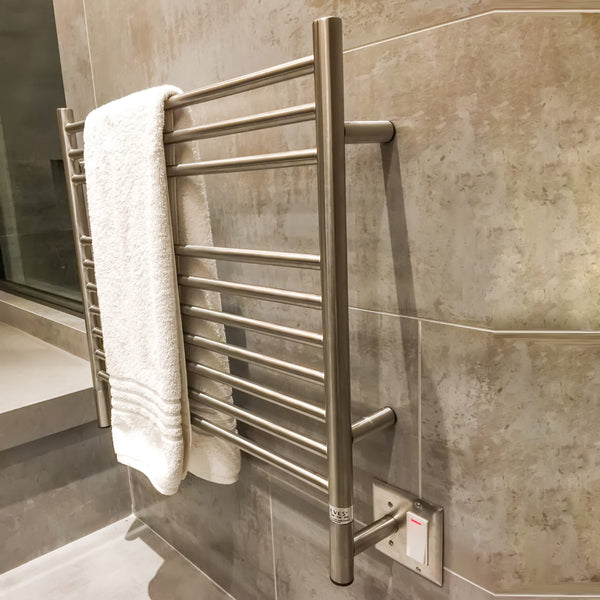 Brushed Towel Warmer, Amba Jeeves K Straight, Hardwired, 10 Bars, W 30" H 27"