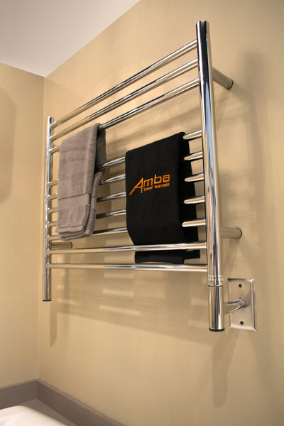 Polished Towel Warmer, Amba Jeeves K Straight, Hardwired, 10 Bars, W 30" H 27"