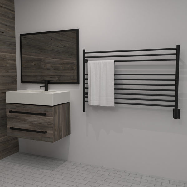 Matte Black Towel Warmer, Amba Jeeves L Straight, Hardwired, 10 Bars, W 40" H 27"