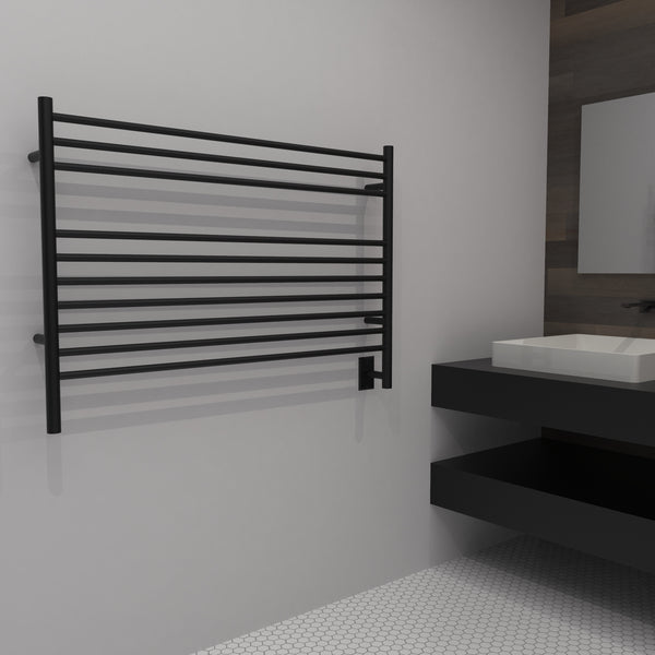 Oil Rubbed Bronze Towel Warmer, Amba Jeeves L Straight, Hardwired, 10 Bars, W 40" H 27"