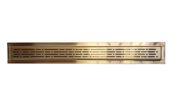 39 Inch Linear Shower Drain Satin Gold Broken Lane Design by SereneDrains