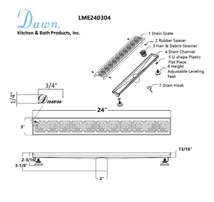 Dawn® 47 Inch Linear Shower Drain, Mamore River In Brazil Series, Polished Satin Finish
