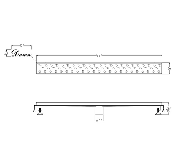 Dawn® 47 Inch Linear Shower Drain, Memuru River Series, Polished Satin Finish