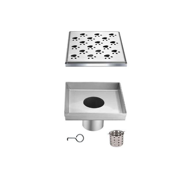 Dawn 5 Inch Square Shower Drain Memuru River Series LMU050504 (push-in) Polished Satin Finish