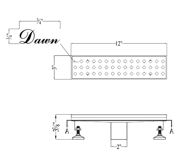 Dawn® 47 Inch Linear Shower Drain, Mississippi River Series, Polished Satin Finish