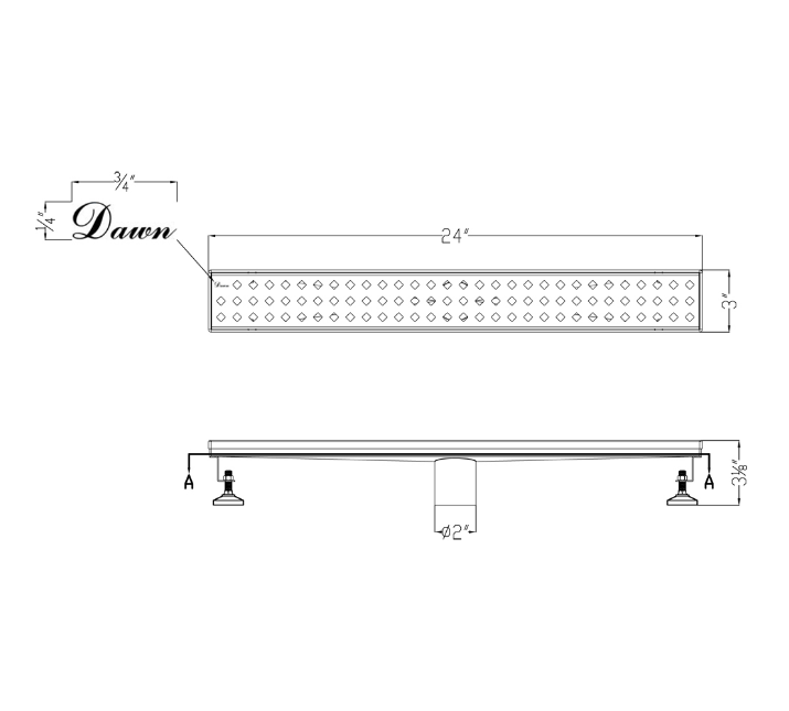 24 Inch Linear Drain with Adjustable Feet, Luxury Polished Finish Drain, Dawn USA LMI240304