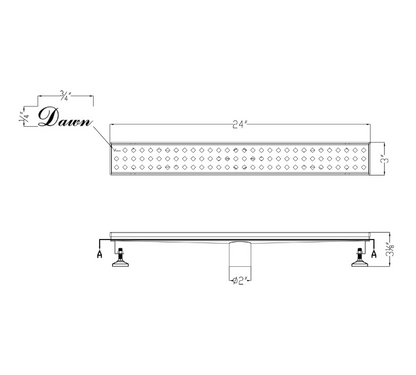 24 Inch Linear Drain with Adjustable Feet, Luxury Polished Finish Drain, Dawn USA LMI240304