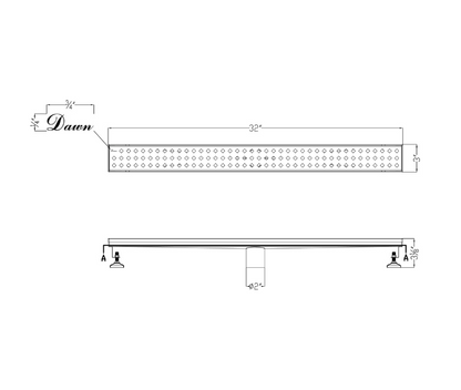 24 Inch Linear Drain with Adjustable Feet, Luxury Polished Finish Drain, Dawn USA LMI240304