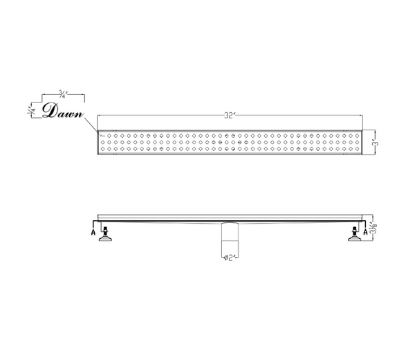 Dawn® 47 Inch Linear Shower Drain, Mississippi River Series, Polished Satin Finish