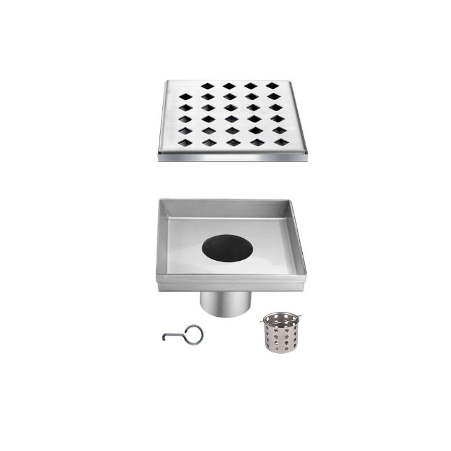 Dawn 5 Inch Square Shower Drain Mississippi River Series LMI050504 (push-in) Polished Satin Finish