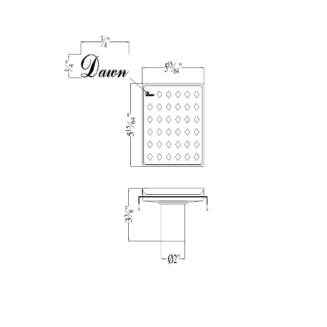 Dawn 5 Inch Square Shower Drain Mississippi River Series LMI050504 (push-in) Polished Satin Finish