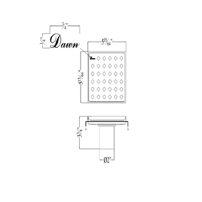 Dawn 5 Inch Square Shower Drain Mississippi River Series LMI050504 (push-in) Polished Satin Finish