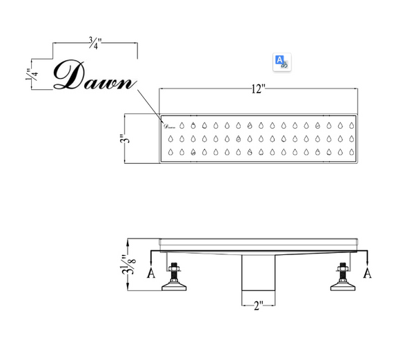 Dawn® 36 Inch Linear Shower Drain, Nile River Series, Polished Satin Finish