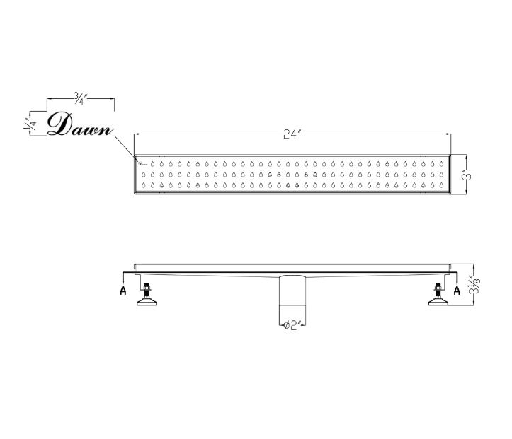 Dawn® 47 Inch Linear Shower Drain, Nile River Series, Polished Satin Finish
