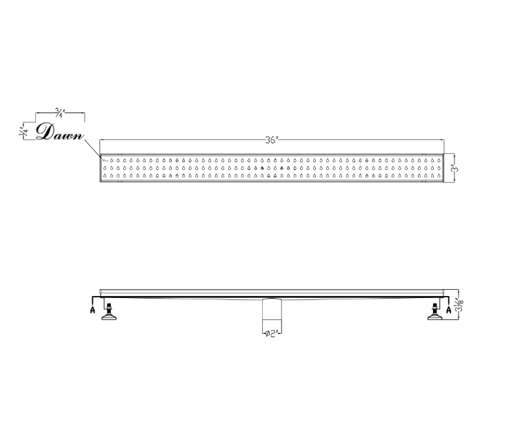24 Inch Linear Drain with Adjustable Feet, Luxury Polished Finish Drain, Dawn USA LNE240304