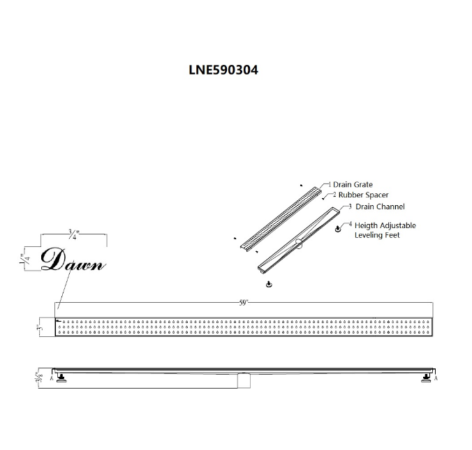Dawn® 47 Inch Linear Shower Drain, Nile River Series, Polished Satin Finish
