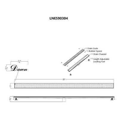 Dawn® 47 Inch Linear Shower Drain, Nile River Series, Polished Satin Finish