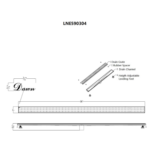 Dawn® 47 Inch Linear Shower Drain, Nile River Series, Polished Satin Finish