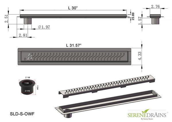 SereneDrains Side Outlet 30 Inch Linear Shower Drain with ABS Drain Base Flange & Hair Trap, Complete Shower Drain Installation Kit