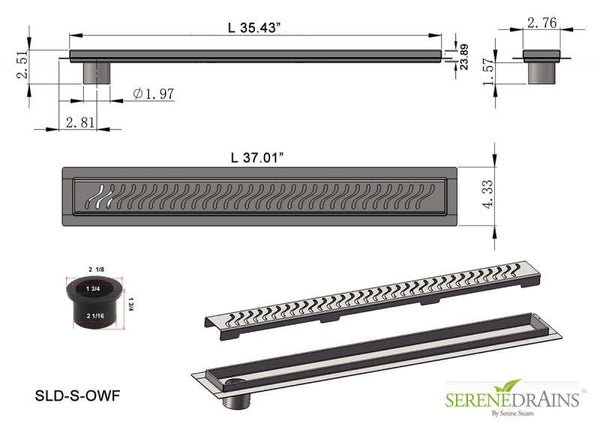 SereneDrains Side Outlet 36 Inch Linear Shower Drain with ABS Drain Base Flange & Hair Trap, Complete Shower Drain Installation Kit