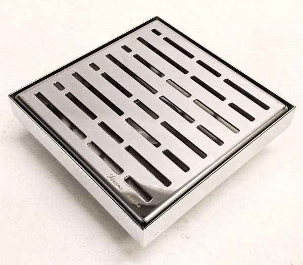 6 Inch Polished Stainless Steel Square Shower Drain with Hair Trap Set (2 Designs)