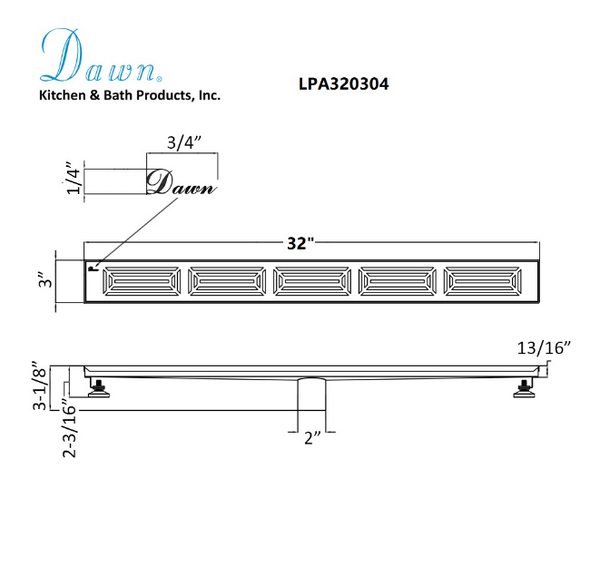 Dawn® 59 Inch Linear Shower Drain, Parana River In Argentina Series, Polished Satin Finish