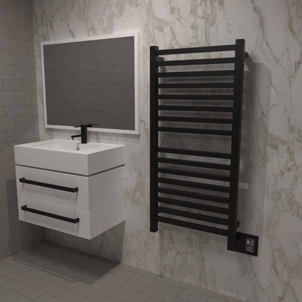 Matte Black Towel Warmer, Amba Quadro Model Q2042, 16 Bars Towel Warmer
