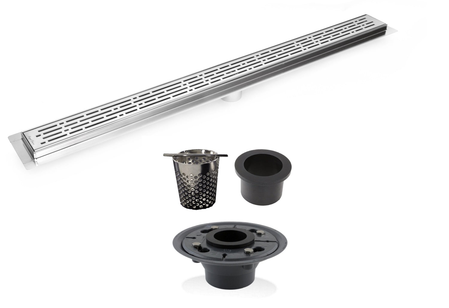 90 Inch Large Linear Shower Drain, Broken Lane Design, Complete Installation Kit