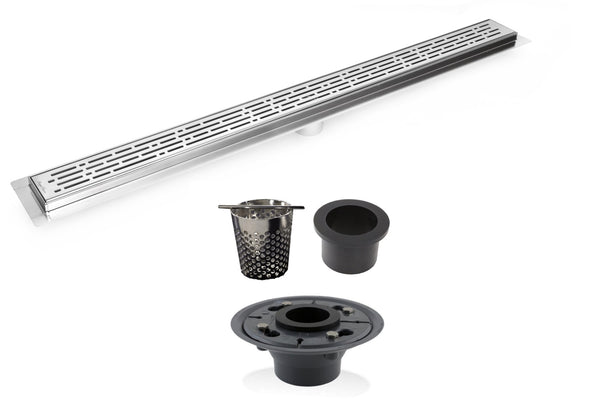 72 Inch Large Linear Shower Drain, Broken Lane Design, Complete Installation Kit