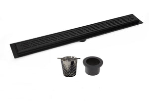 Matte Black Linear Shower Drain with Free Hair Trap, Broken Lane Design, By SereneDrains