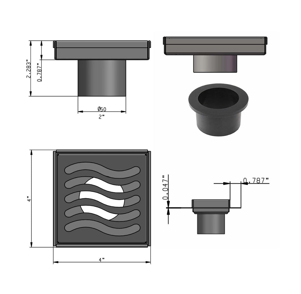 Watercourse BSF4262PN 4-Inch Square Grid Shower Drain with Hair Catcher,  Polished Nickel