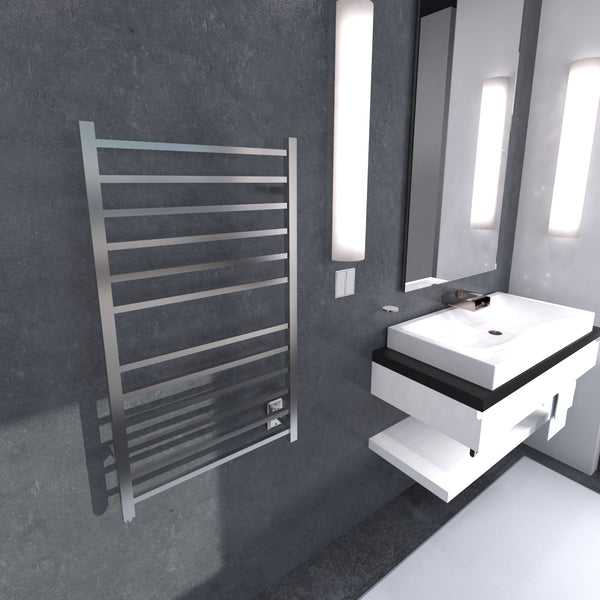 Brushed Towel Warmer, Amba Radiant Large Square Hardwired 12 Bar Towel Warmer