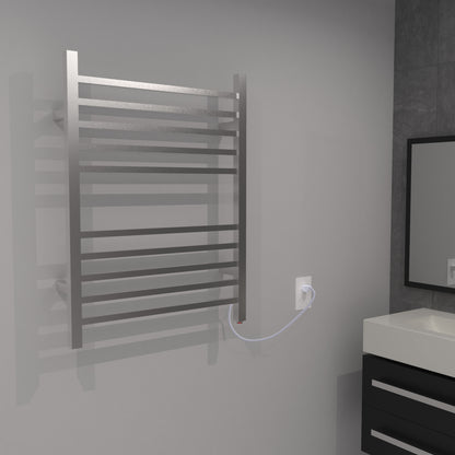 Brushed Towel Warmer, Amba Radiant Square Plug-in Straight 10 Bar Towel Warmer