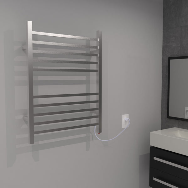 Brushed Towel Warmer, Amba Radiant Square Plug-in Straight 10 Bar Towel Warmer