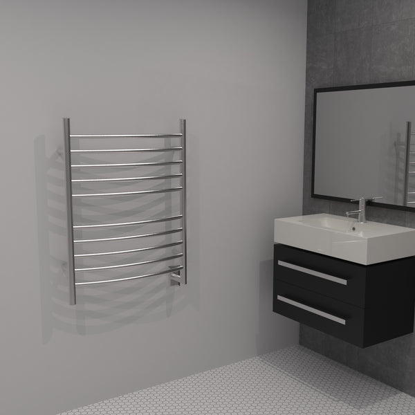 Brushed Towel Warmer, Amba Radiant Hardwired Curved, 10 Bar Towel Warmer